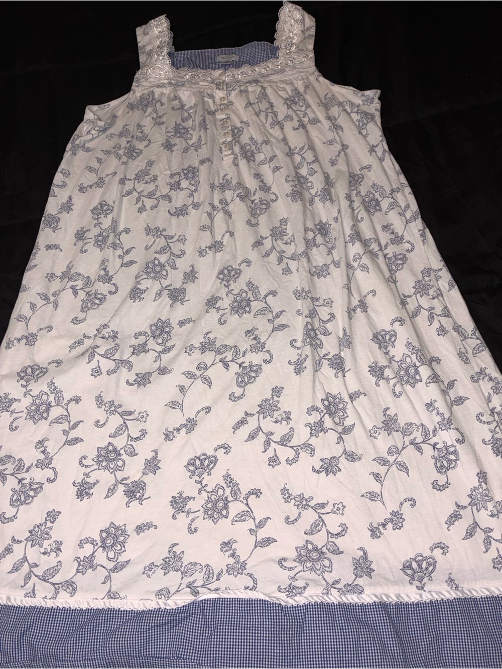 A-Line Floral Nightdress in White with Blue Print
